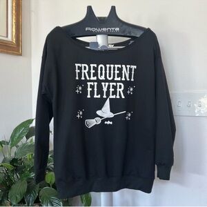 Halloween Witch Black Sweatshirt/Top/Pullover Sz M Off Shoulder Boatneck